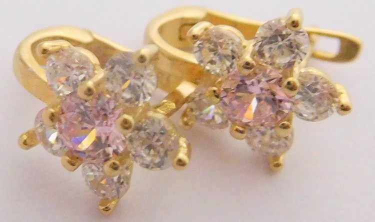 Klenoty Budín Zlaté dámské/dívčí náušnice s růženíny a zirkony 585/1,42gr H2034