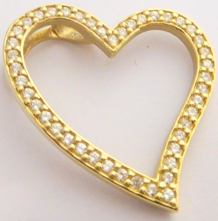 Klenoty Budín Obrovské zlaté srdce poseté mnoha zirkony 585/2,99gr HK3006