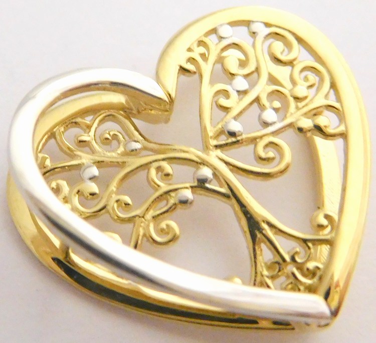 Klenoty Budín Velké gravírované zlaté srdce v kombinaci zlata 585/1,99gr HK3012