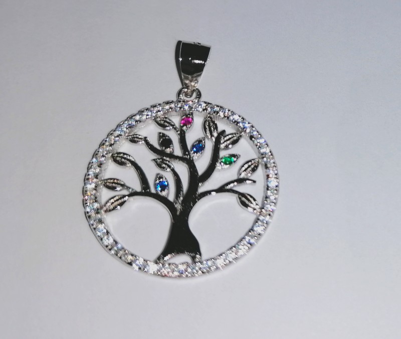 Klenoty Budín Stříbrný přívěšek se zirkony - strom života s barevnými kameny pr. 20mm 0310275