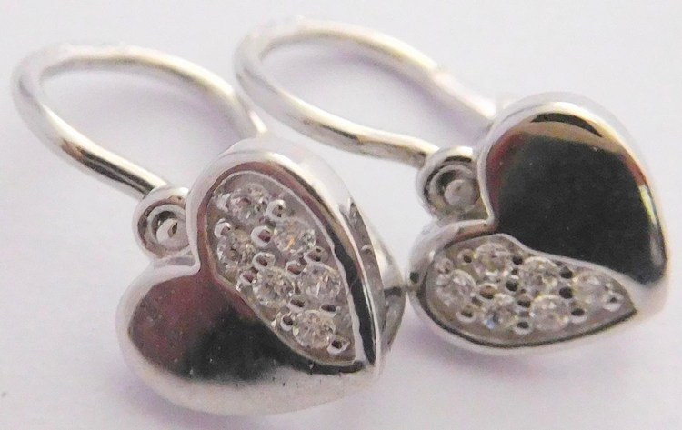 Klenoty Budín Zlaté dětské náušnice z bílého zlata se zirkony - srdíčka 585/1,05gr 336041230