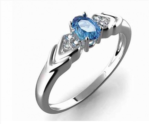 Prsten s diamantem, bílé zlato briliant, modrý topaz (blue topaz) 3860448-0-52-93
