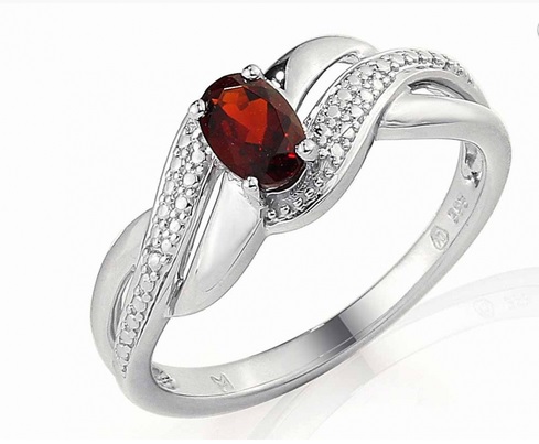 Prsten, bílé zlato, briliantový vzor, granát - 3861743
