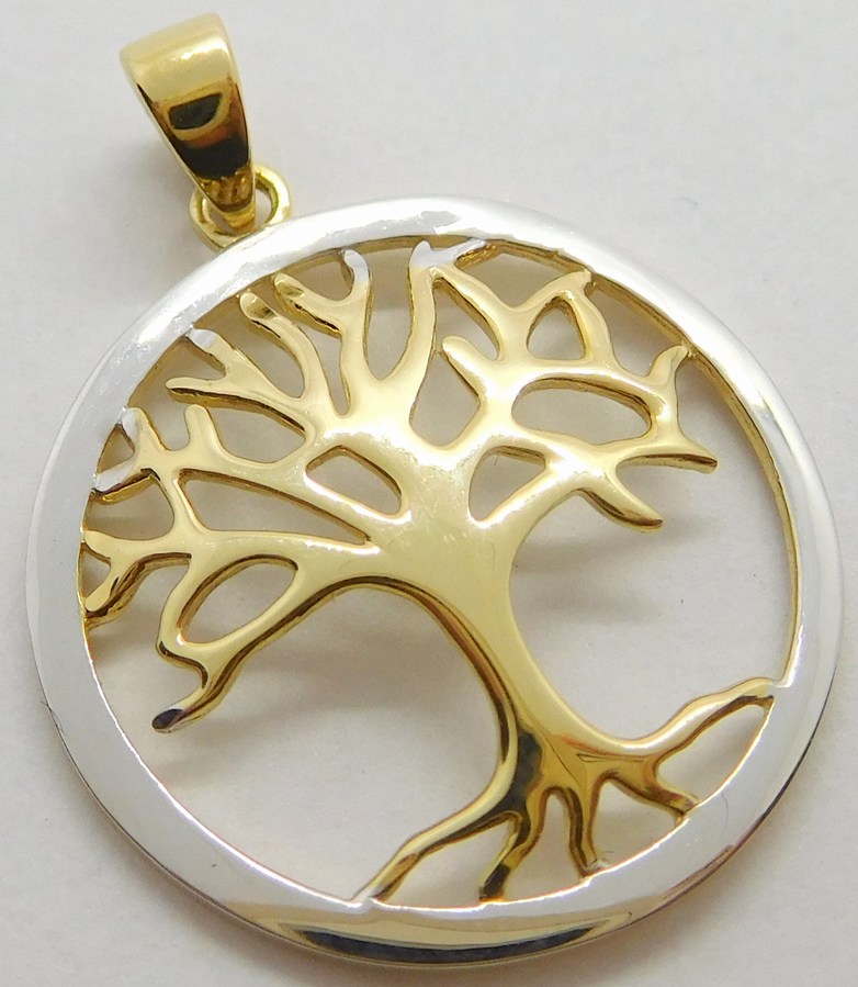 Klenoty Budín Zlatý přívěsek z bílého a žlutého zlata STROM ŽIVOTA 585/1,52gr HK3089