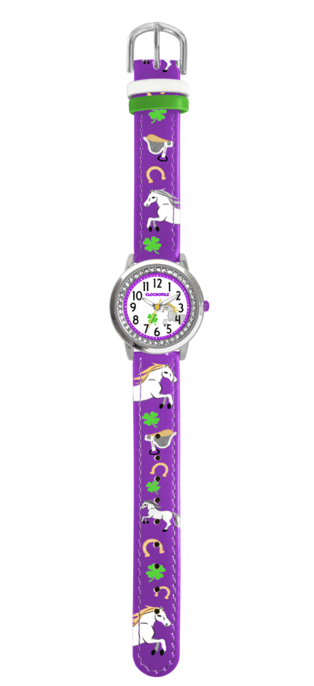 CLOCKODILE Fialové náramkové dívčí dětské hodinky a kamínky KONÍK CWG5130