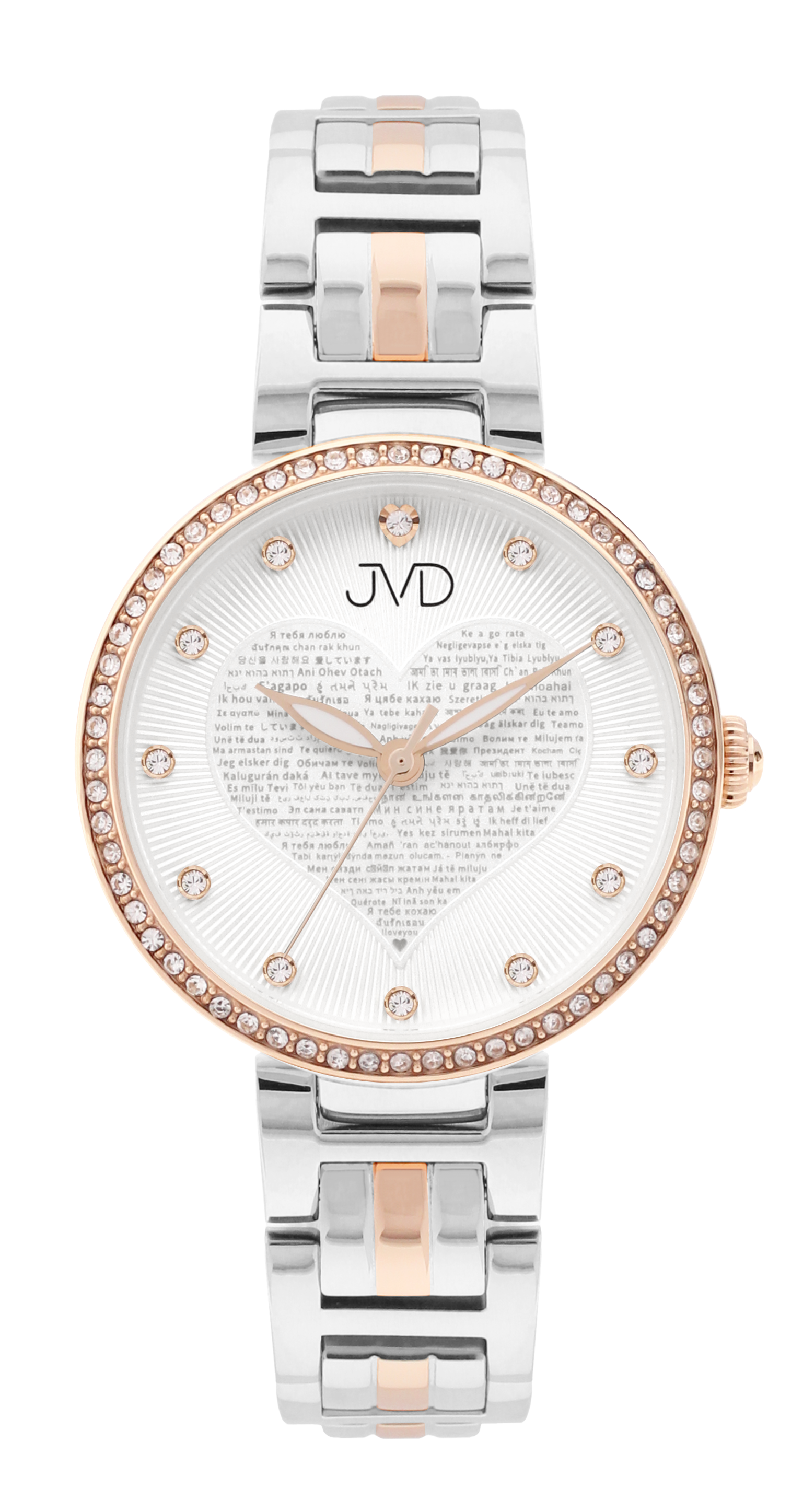JVD Dámské srdíčkové stříbrno-růžové hodinky JVD JG1032.3