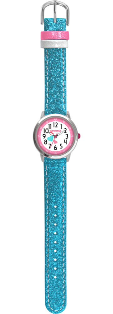CLOCKODILE Modré tyrkysové třpytivé dívčí dětské hodinky HEARTS CWG5066