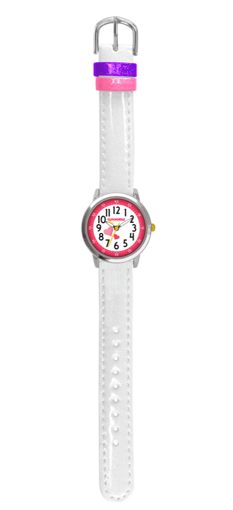 CLOCKODILE Náramkové bílé třpytivé dívčí dětské hodinky HEARTS CWG5067