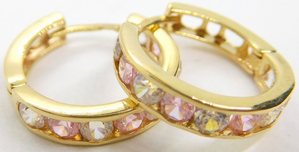 Klenoty Budín Dámské zlaté kruhové náušnice se zirkony a růženíny 585/1,67gr HK2129