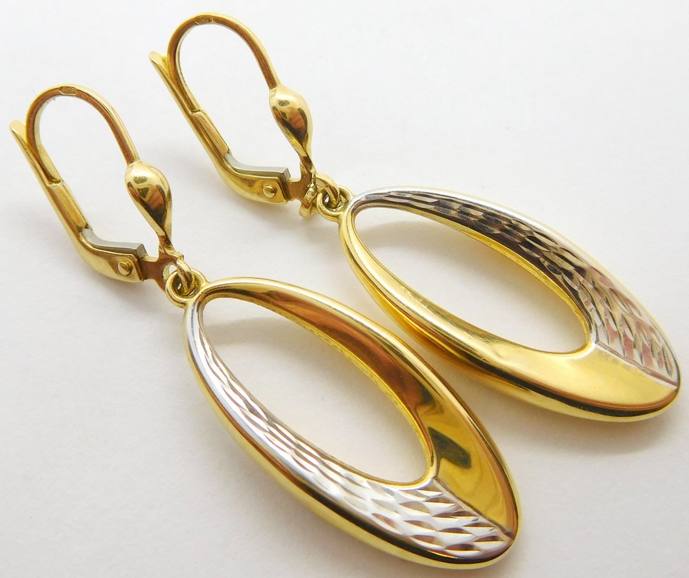 Klenoty Budín Dámské visací gravírované náušnice z bílého a žlutého zlata 585/3,17gr HK2134