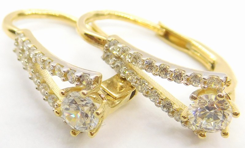 Klenoty Budín Mohutné luxusní zlaté náušnice se zirkony 34 ks 585/2,18gr HK2081