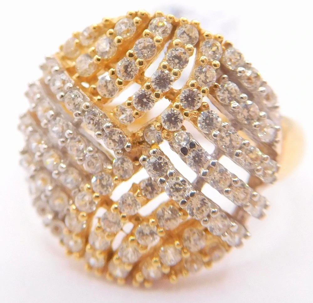 Klenoty Budín Luxusní obrovský zlatý dámský prsten posetý zirkony 80 ks 585/4,04gr vel.54 H237  