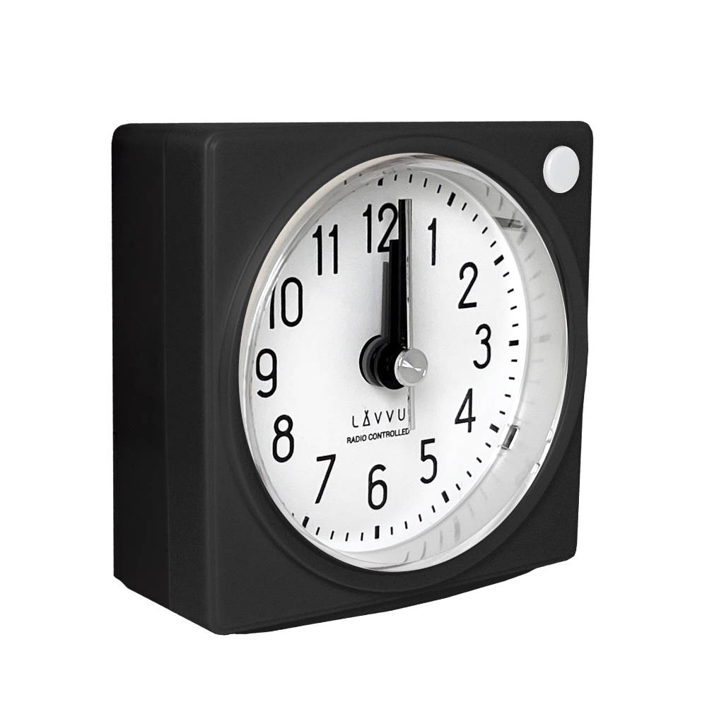 LAVVU Analogový černý rádiem řízený budík s funkcí STOP Second Hand - 3 ROKY ZÁRUKA! LAR3021