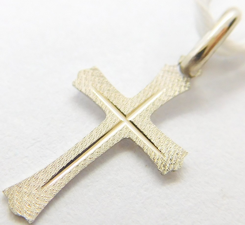 Klenoty Budín Dámský zlatý přívěsek křížek s gravírováním z bílého zlata 585/0,18gr GUPWN-01028