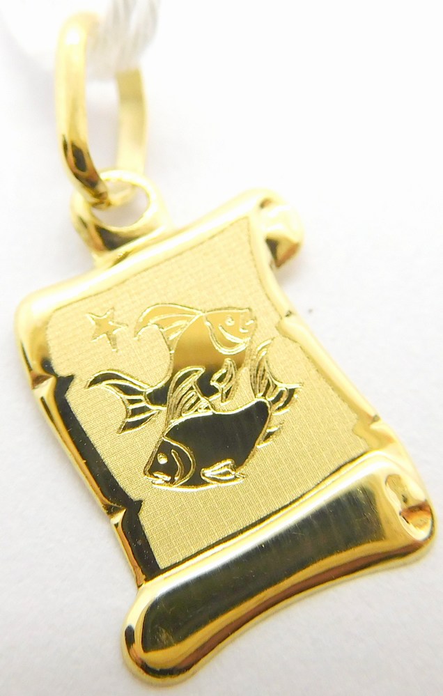 Klenoty Budín Zlatý přívěsek na pergamenu s gravírováním - znamení RYBY 585/0,34gr GUPYN-43011