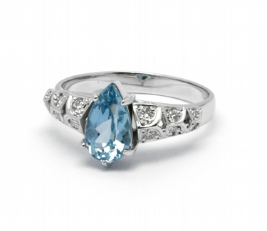 Diamantový prsten s brazilským akvamarínem (0,145ct) 585/3,03 gr J-22535-13 POŠTOVNÉ ZDARMA!