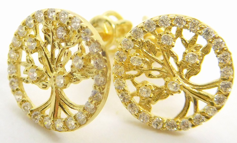 Klenoty Budín Zlaté náušnice se zirkony (stromy života) na šroubek 585/1,45gr 6630413