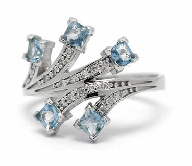 Diamantový prsten s brazilskými akvamaríny (0,645ct) 585/3,43 gr  J-22188-13 POŠTOVNÉ ZDARMA!