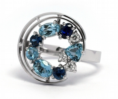 Luxusní prsten se safírem,akvamarínem a diamanty 585/4,88 gr J-21358-12 POŠTOVNÉ ZDARMA!