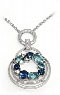 Šperkový náhrdelník se safírem, akvamarínem a diamanty 585/8,54 gr J-21359-12 POŠTOVNÉ ZDARMA!
