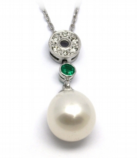 Šperkový náhrdelník s kolumbijským smaragdem a perlami 585/2,63 gr J-21266-12 POŠTOVNÉ ZDARMA!