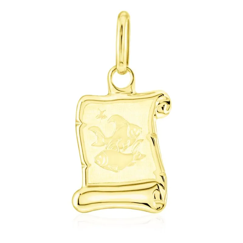 GEMMAX Zlatý přívěsek na pergamenu s gravírováním - znamení RYBY 585/0,37gr GUPYN-43011 MALY