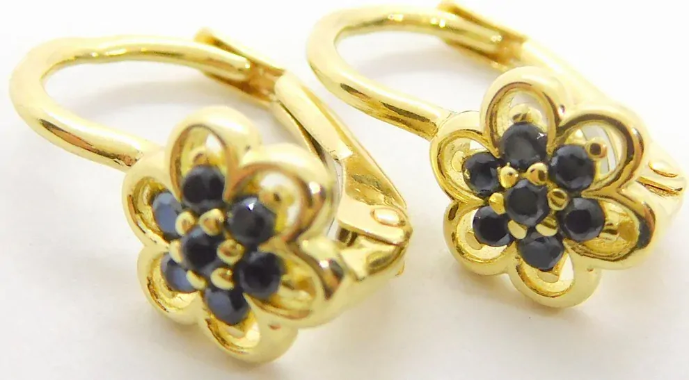 Klenoty Budín Dětské zlaté náušnice s černomodrými zirkony 585/1,40gr H345