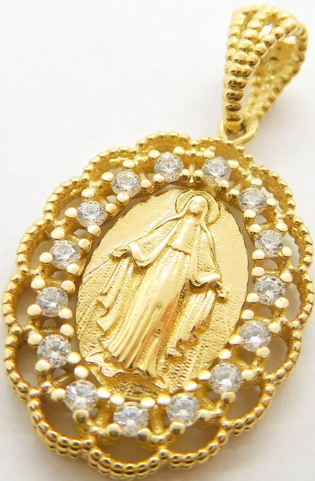 Klenoty Budín Dámská gravírovaná zlatá madonka s Ježíšem se zirkony 585/1,92gr HK3183