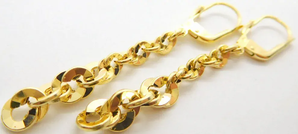 Klenoty Budín Dámské visací řetízkové zlaté náušnice na patent 585/1,67gr HK2284