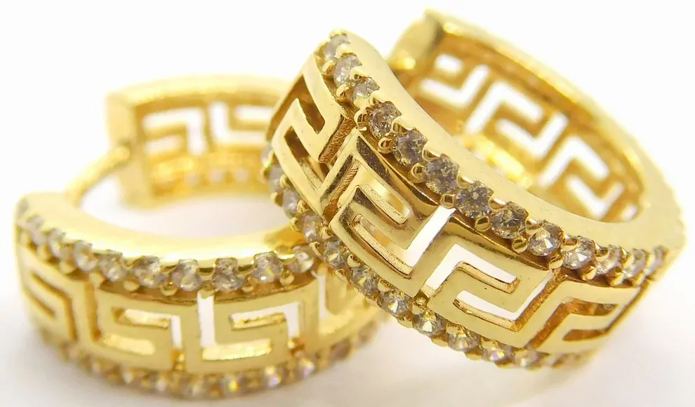 Klenoty Budín Dámské kruhové zlaté náušnice se zirkony - řecký vzor 585/2,87gr HK2243