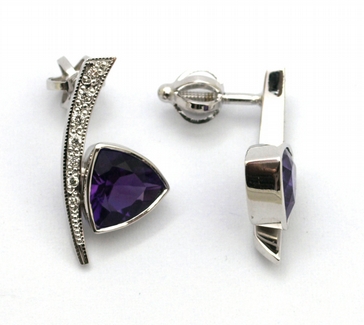 Luxusní diamantové náušnice s fialovými ametysty 585/3,16 gr J-21597-12 POŠTOVNÉ ZDARMA!