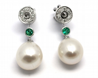 Diamantové náušnice se smaragdy a perlami 585/2,60 gr J-21265-12 POŠTOVNÉ ZDARMA!