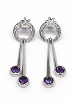 Diamantové náušnice s fialvoými ametysty a diamanty 585/3,69 gr J-21293-12 POŠTOVNÉ ZDARMA!