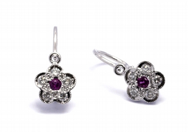 Diamantové náušnice s přírodními pravými rubíny 585/1,18 gr J-21171-12 POŠTOVNÉ ZDARMA!