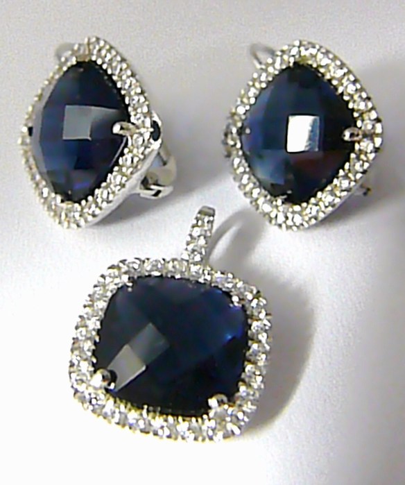 Klenoty Budín Luxusní mohutná stříbrná rhodium souprava s modrými safíry 0306591