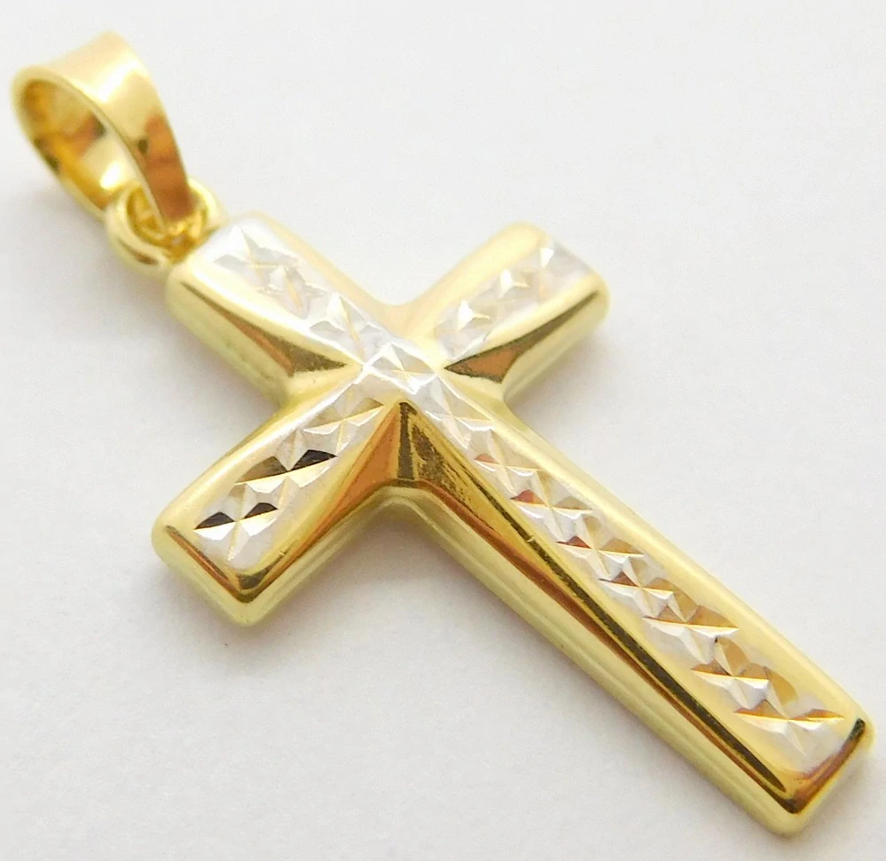 Klenoty Budín Dámský zlatý gravírovaný přívěsek křížek z bílého a žlutého zlata 585/0,66gr 02176
