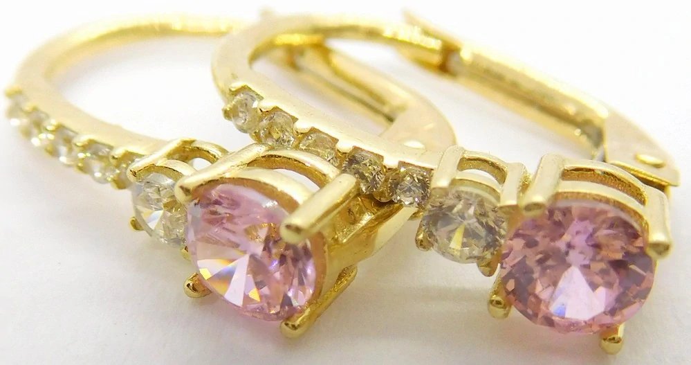 Klenoty Budín Dámské zlaté náušnice s růžovými růženíny a zirkony 585/1,89gr HK2279