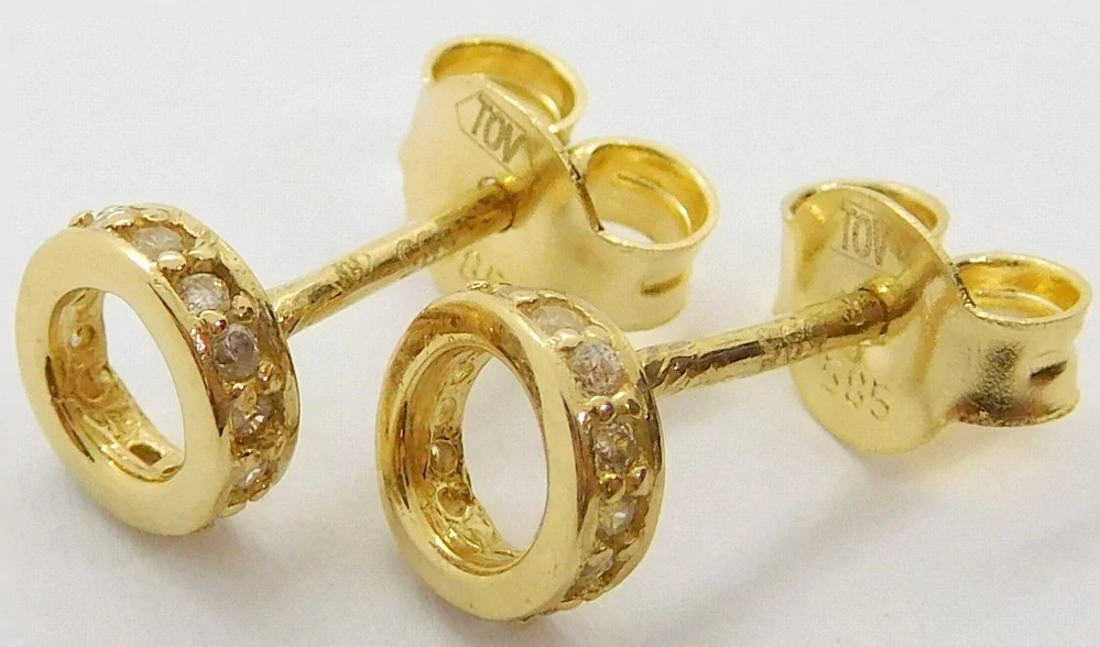 Klenoty Budín Dámské zlaté peckové náušnice se zirkony na puzetku 585/0,90gr JMG0114WGE00