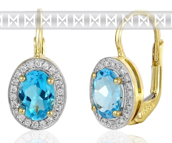 Diamantové náušnice s brilianty a velkými modrými blue topazy  3830140 POŠTOVNÉ ZDARMA!