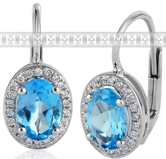 Diamantové náušnice s brilianty a velkými modrými blue topazy bílé zlato 3880138 POŠTOVNÉ ZDARMA!