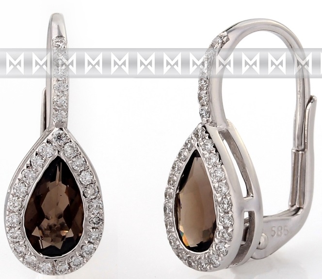 Diamantové zlaté náušnice s přírodními kameny (záhněda - smoky quartz) 3880806) POŠTOVNÉ ZDARMA!