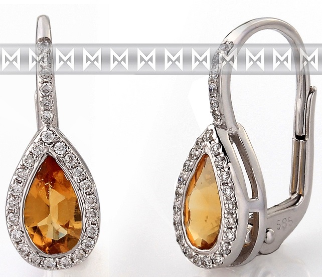 Diamantové zlaté náušnice s přírodními kameny (citríny a brilianty) 3880804 POŠTOVNÉ ZDARMA!