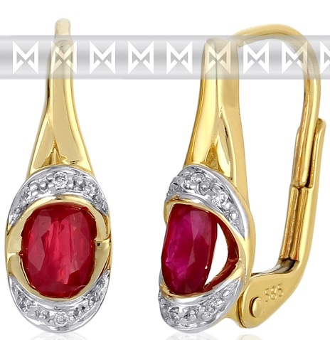 Diamantové zlaté náušnice s přírodnými rudými pravými rubíny 3830929 POŠTOVNÉ ZDARMA!