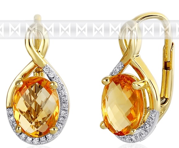 Luxusní zlaté diamantové náušnice poseté diamanty a pravými citríny 3831059 POŠTOVNÉ ZDARMA!