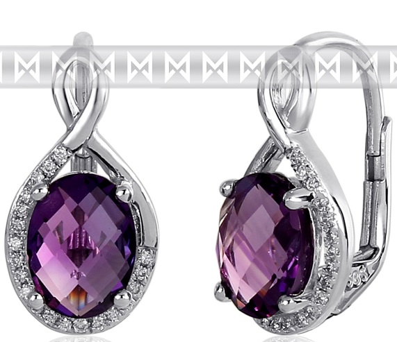 Luxusní zlaté diamantové náušnice s diamanty, pravými fialovými ametysty 3881057 POŠTOVNÉ ZDARMA!