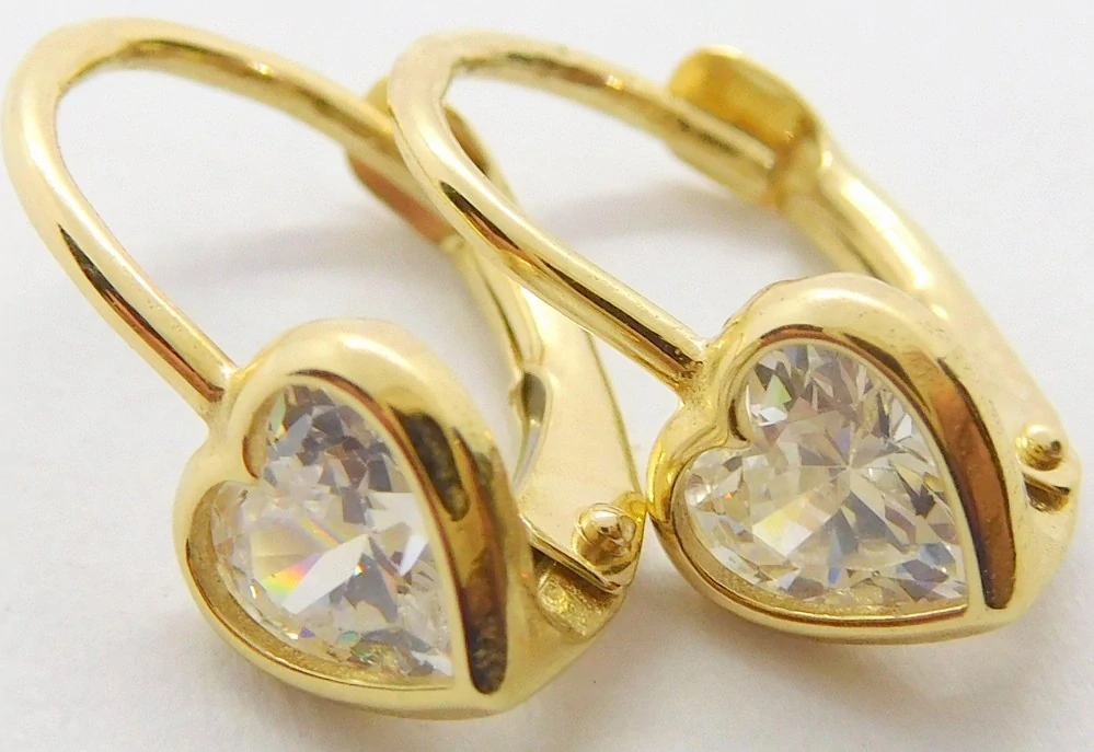 Klenoty Budín Dívčí zlaté srdíčkové náušnice se zirkony na patent 585/1,44gr ZE0565XJ81-4400