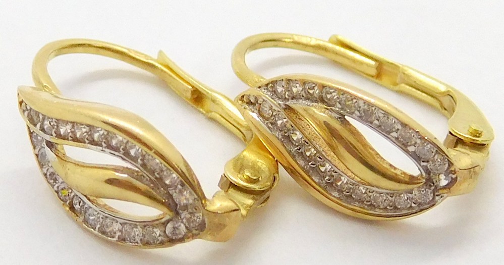 Klenoty Budín Dámské klasické zlaté náušnice se zirkony na patent 585/1,77gr HK2294