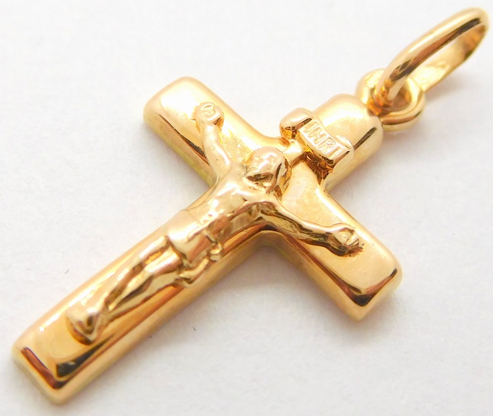 Klenoty Budín Mohutný zlatý přívěsek z růžového zlata křížek s Kristem 585/1,03gr 01217