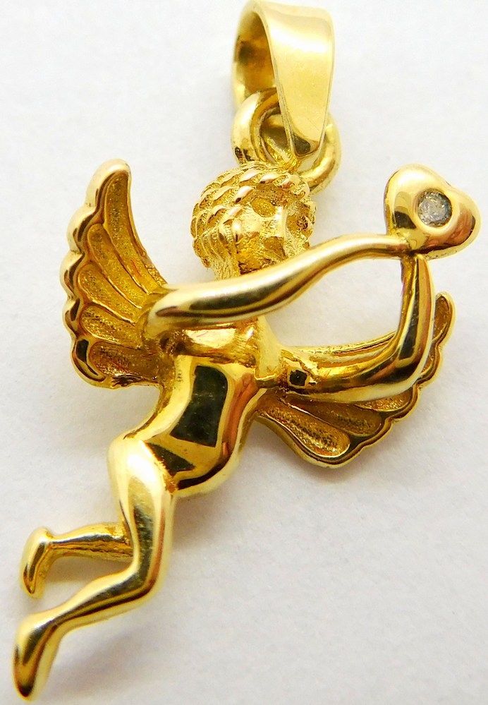 Klenoty Budín Dámský zlatý přívěsek se zirkonem 3D letící andělíček 585/1,17gr 40981