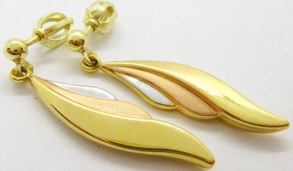 Klenoty Budín Dámské visací náušnice ze tří barev zlata na šroubek 585/2,19gr HK2311